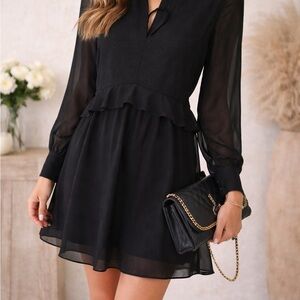 BCBG Generation Black Sheer Chiffon Mini Dress Size L NWOT DDQ64F38-001